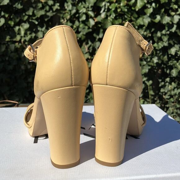 New Franco Sarto Dima Beige Leather Block Heel Sandals F885 chunky spring church - Picture 5 of 11